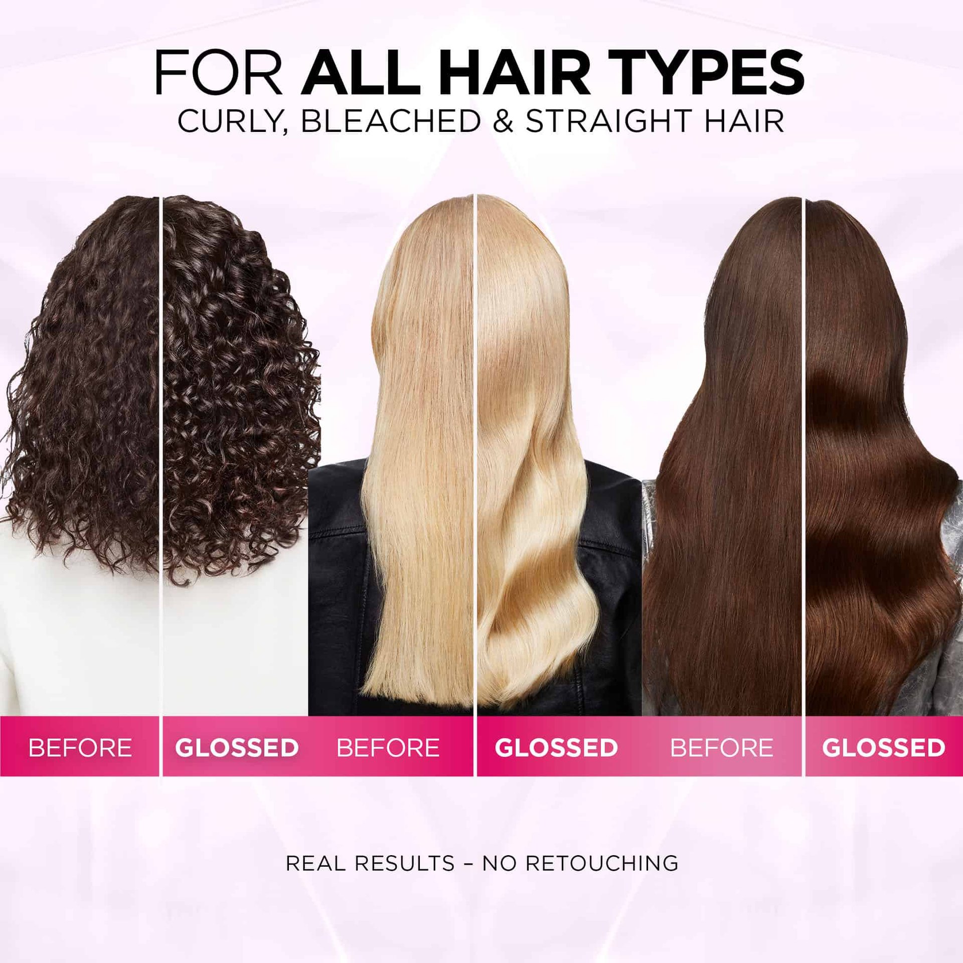 L'Oréal Paris Hair Expertise Glycolic Gloss Shine 5 Minute Lamination Treatement, Before and After